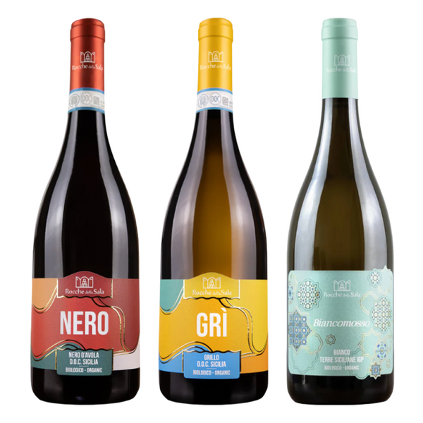 Blandlåda Sicilien  2 Nero d'Avola, 2 Grillo, 2 Biancomosso, Rocche della Sala, 6 flaskor